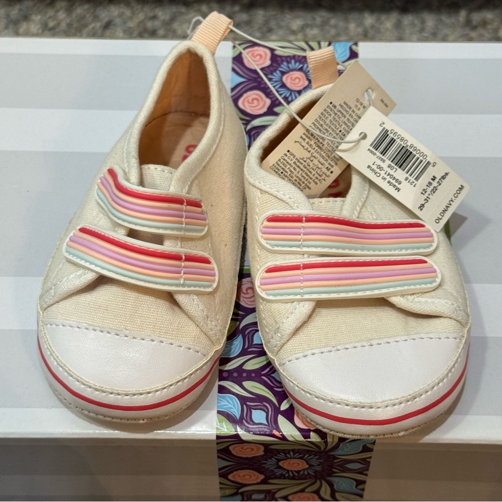 Old Navy Unisex Secure-Close Rainbow-Stripe Canvas Sneakers for Baby- $8